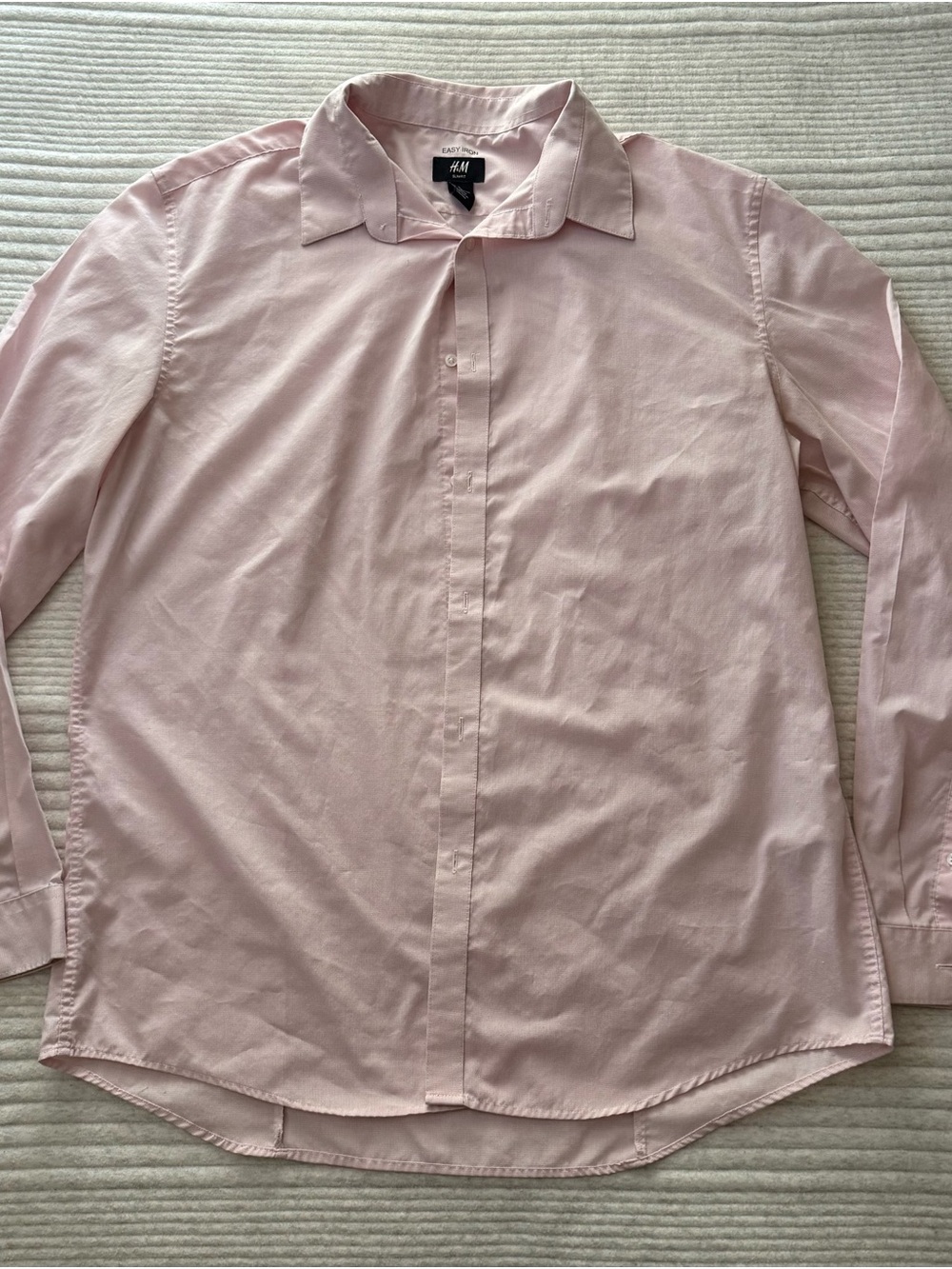 HM Mens XL Easy Iron Slim Fit Light Pink Long Sleeve Dress Shirt Button Up